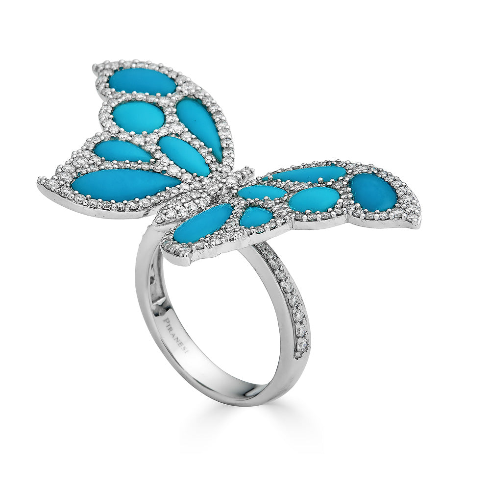 White Gold Capri Butterfly Ring - Turquoise