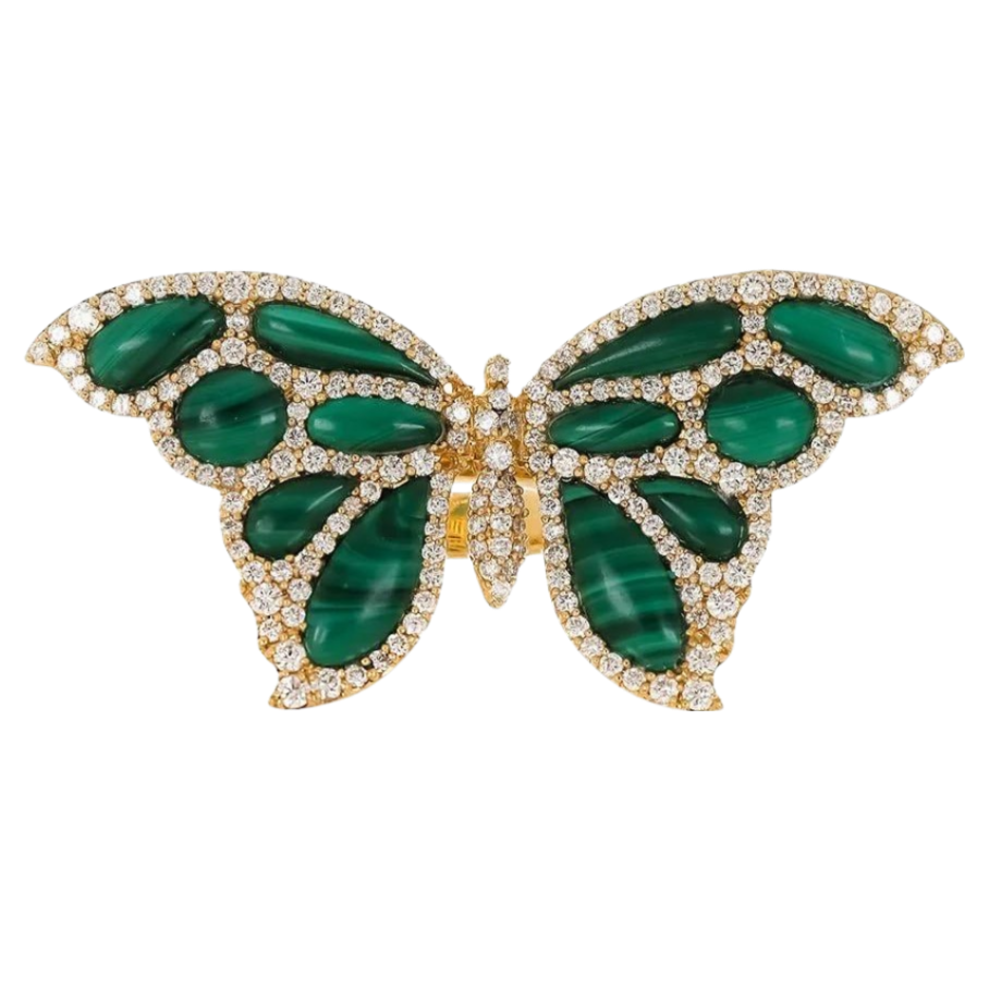 Yellow Gold Capri Butterfly Ring - Malachite