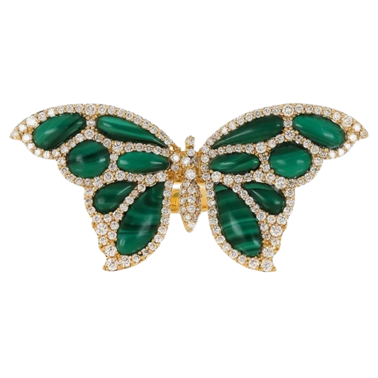 Yellow Gold Capri Butterfly Ring - Malachite