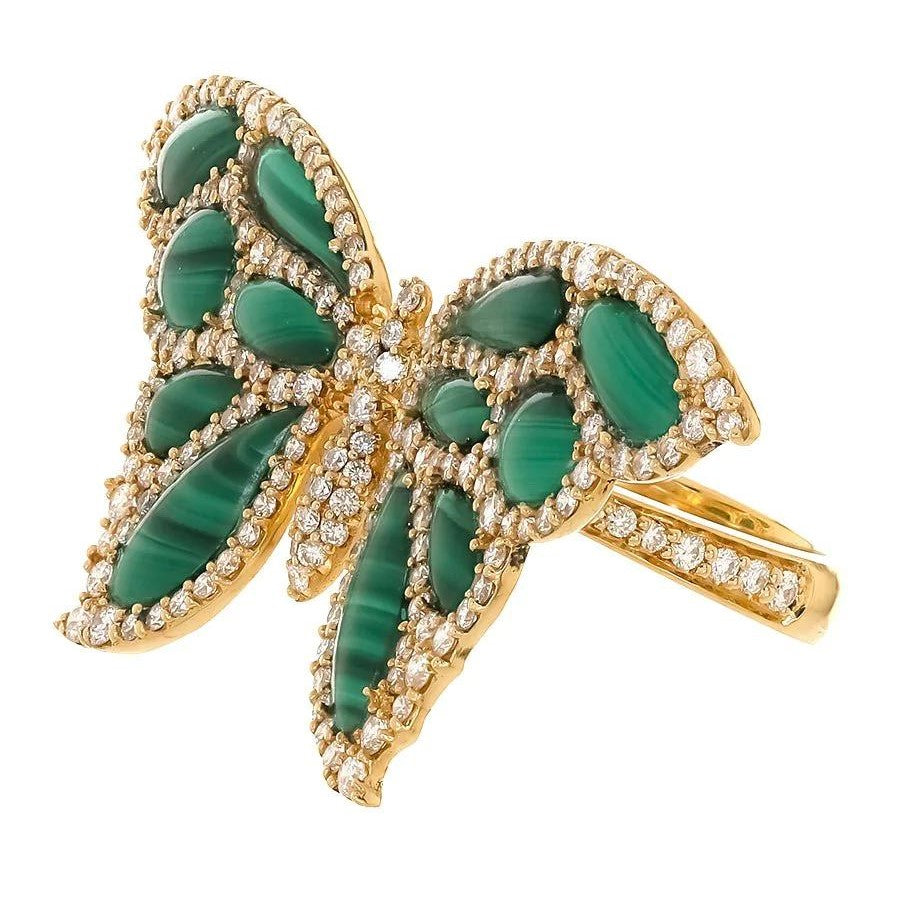 Yellow Gold Capri Butterfly Ring - Malachite
