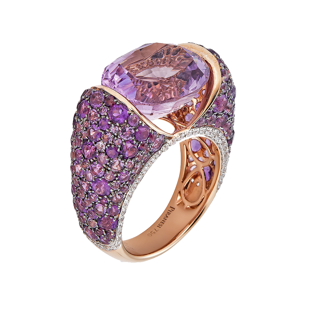Rose Gold Pietra Bridge Ring - Amethyst