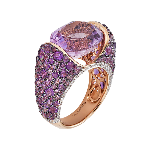 Rose Gold Pietra Bridge Ring - Amethyst