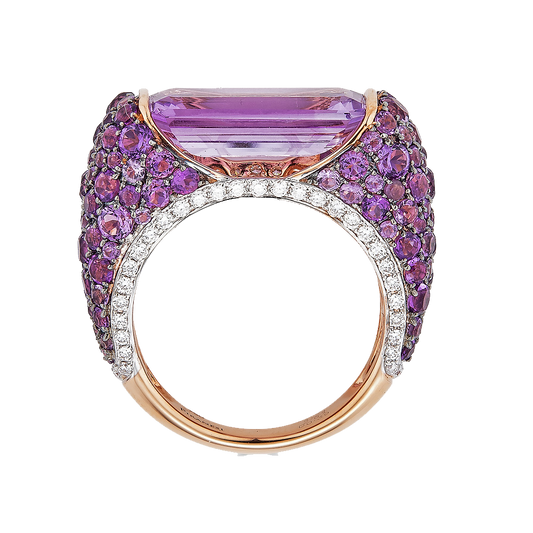 Rose Gold Pietra Bridge Ring - Amethyst