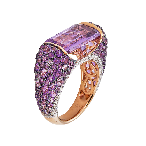 Rose Gold Pietra Bridge Ring - Amethyst