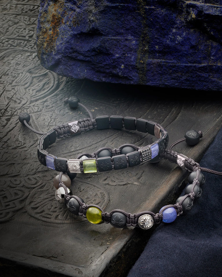 Shamballa Jewels Lock Bracelet and 6mm Braided Bracelet with charcoal cord