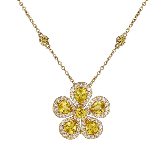 Yellow Gold Classic Flower Large Necklace - Yellow Sapphire