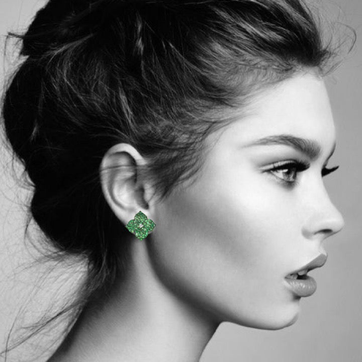 Black Gold Fiore Large Flower Earrings - Tsavorite
