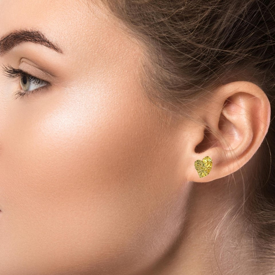 Yellow Gold Wave Heart Small Earring - Yellow Sapphire