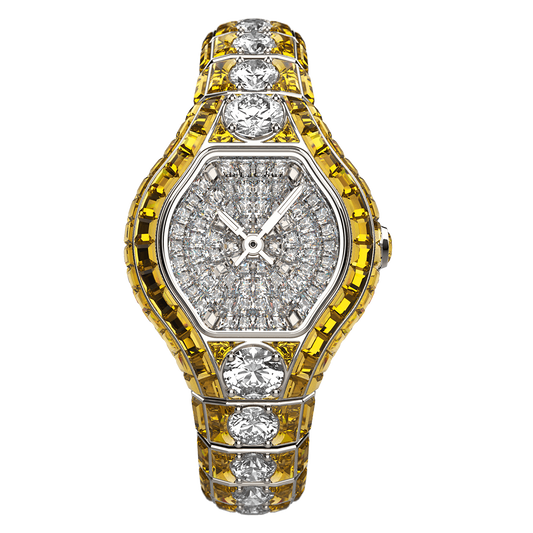 City Glamour Yellow Sapphire & Diamond Center White Gold Watch