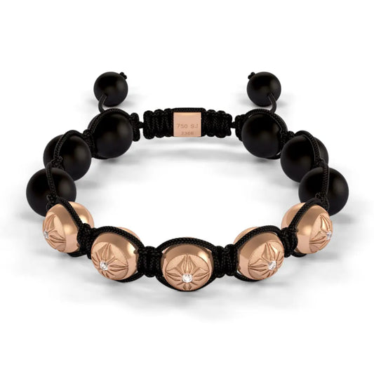 Front Gold SOS & Onyx 10mm Bead Braided Bracelet