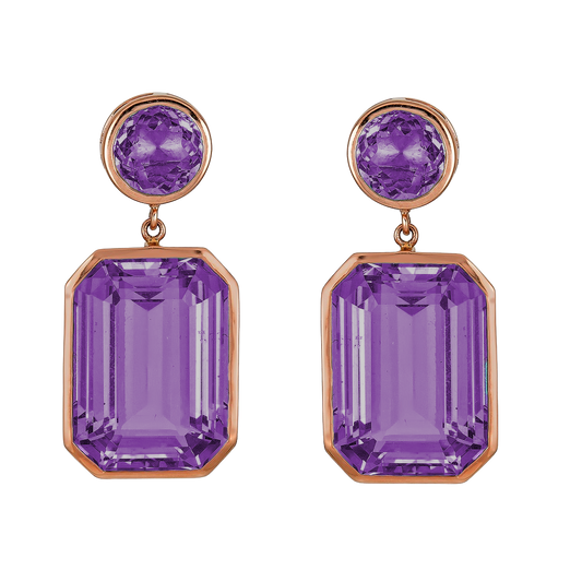 Rose Gold Pietra Drop Earrings - Amethyst