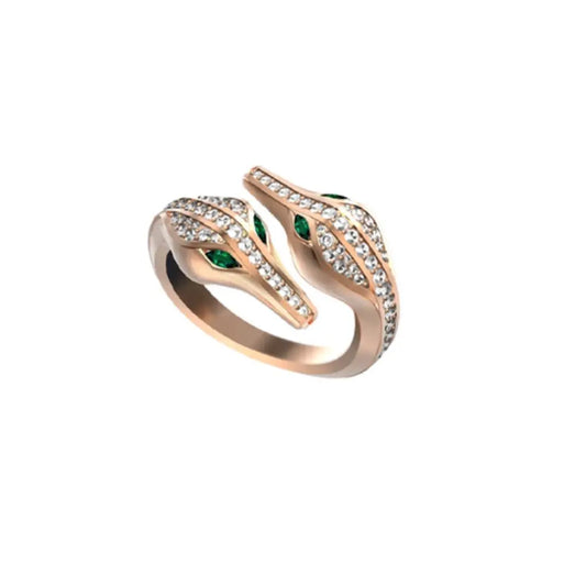The Caresse de Croco Double Head Full Pave Diamond Ring - Rose Gold