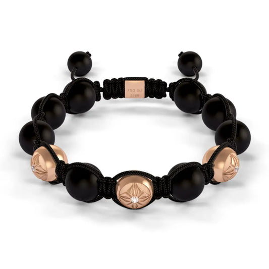 Tiple Gold SOS & Onyx 10mm Bead Braided Bracelet