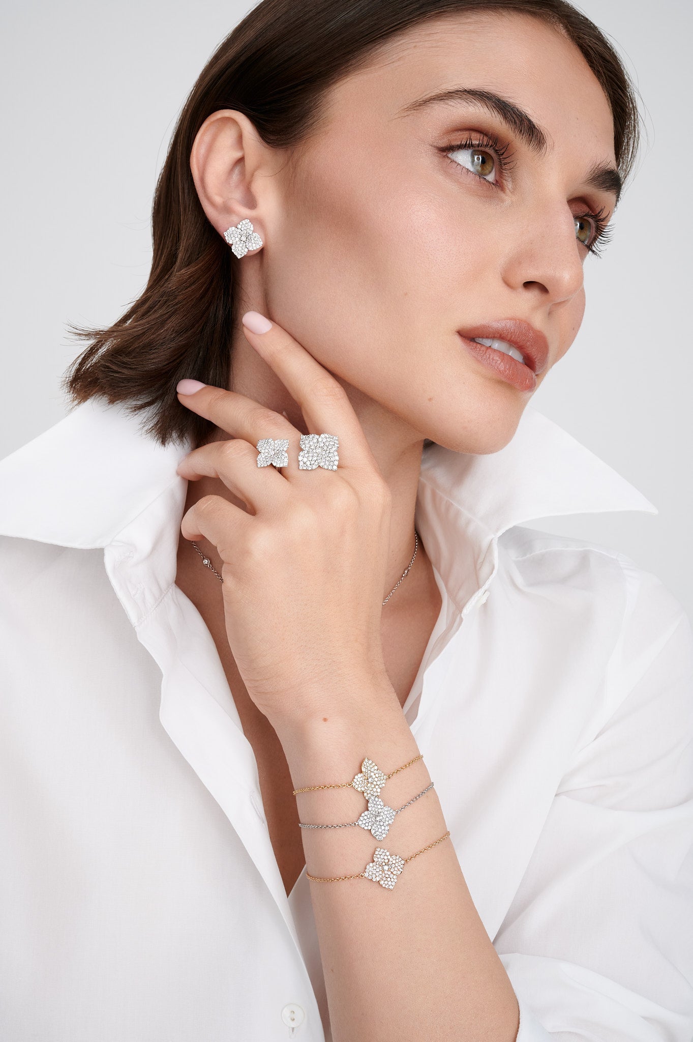 White Gold Fiore Double Flower Ring