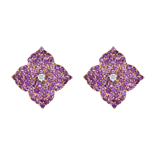 Rose Gold Fiore Large Flower Earrings - Amethyst