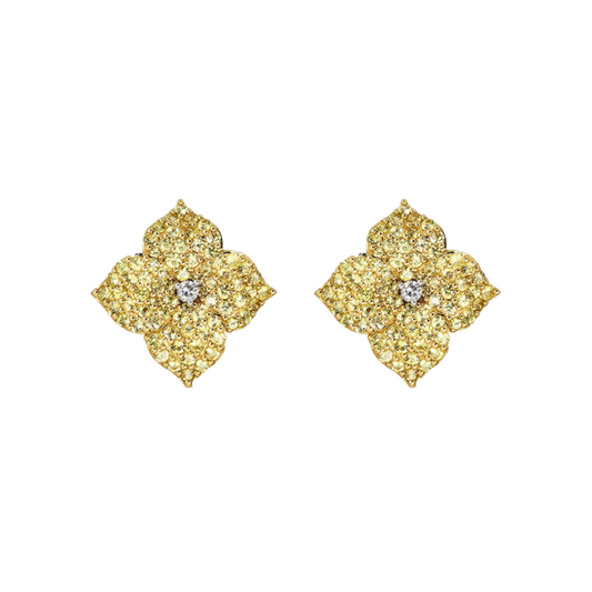 Yellow Gold Fiore Small Flower Earrings - Yellow Sapphire