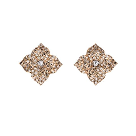 Rose Gold Fiore Small Flower Earrings - Champagne Diamond