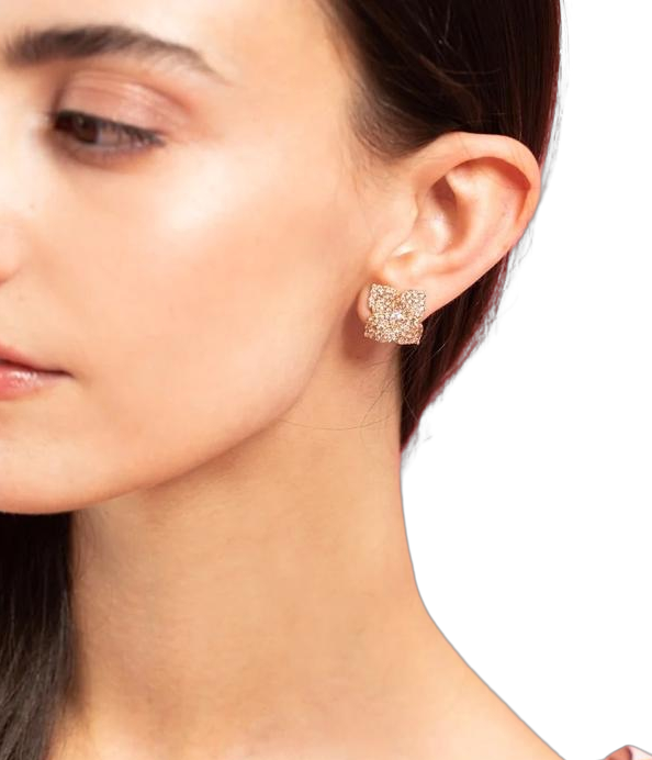 Rose Gold Fiore Large Flower Earrings - Pink Sapphire