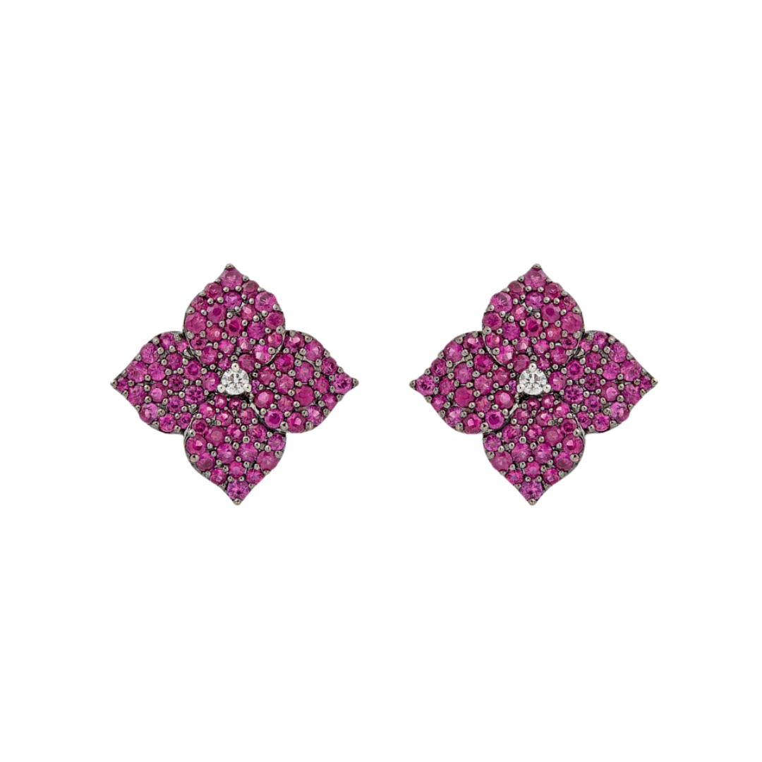 Rose Gold Fiore Small Flower Earrings - Pink Sapphire