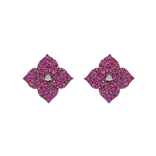 Rose Gold Fiore Small Flower Earrings - Pink Sapphire