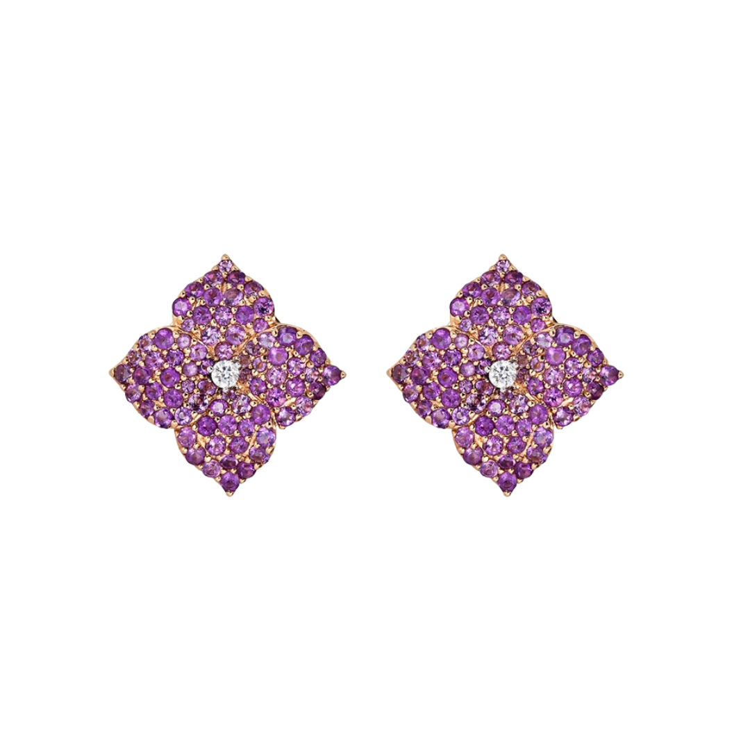 Rose Gold Fiore Small Flower Earrings - Amethyst