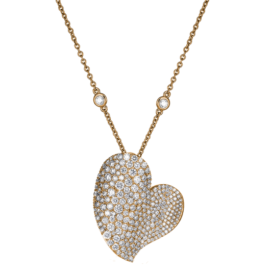 Yellow Gold Wave Heart Large Necklace