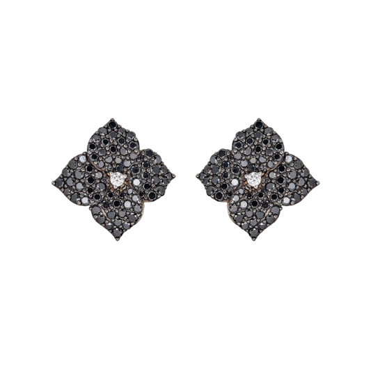 Black Gold Fiore Small Flower Earrings - Black Diamond
