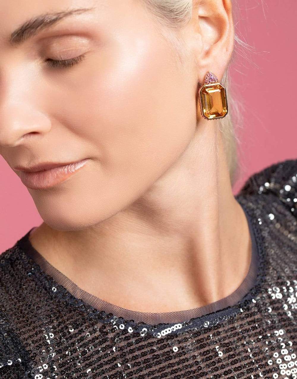 Rose Gold Pietra Small Reverse Set Earrings - Yellow Citrine