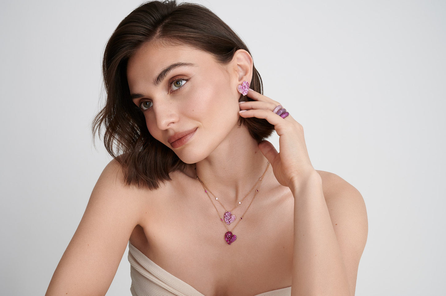 Rose Gold Wave Heart Medium Earring - Pink Sapphire