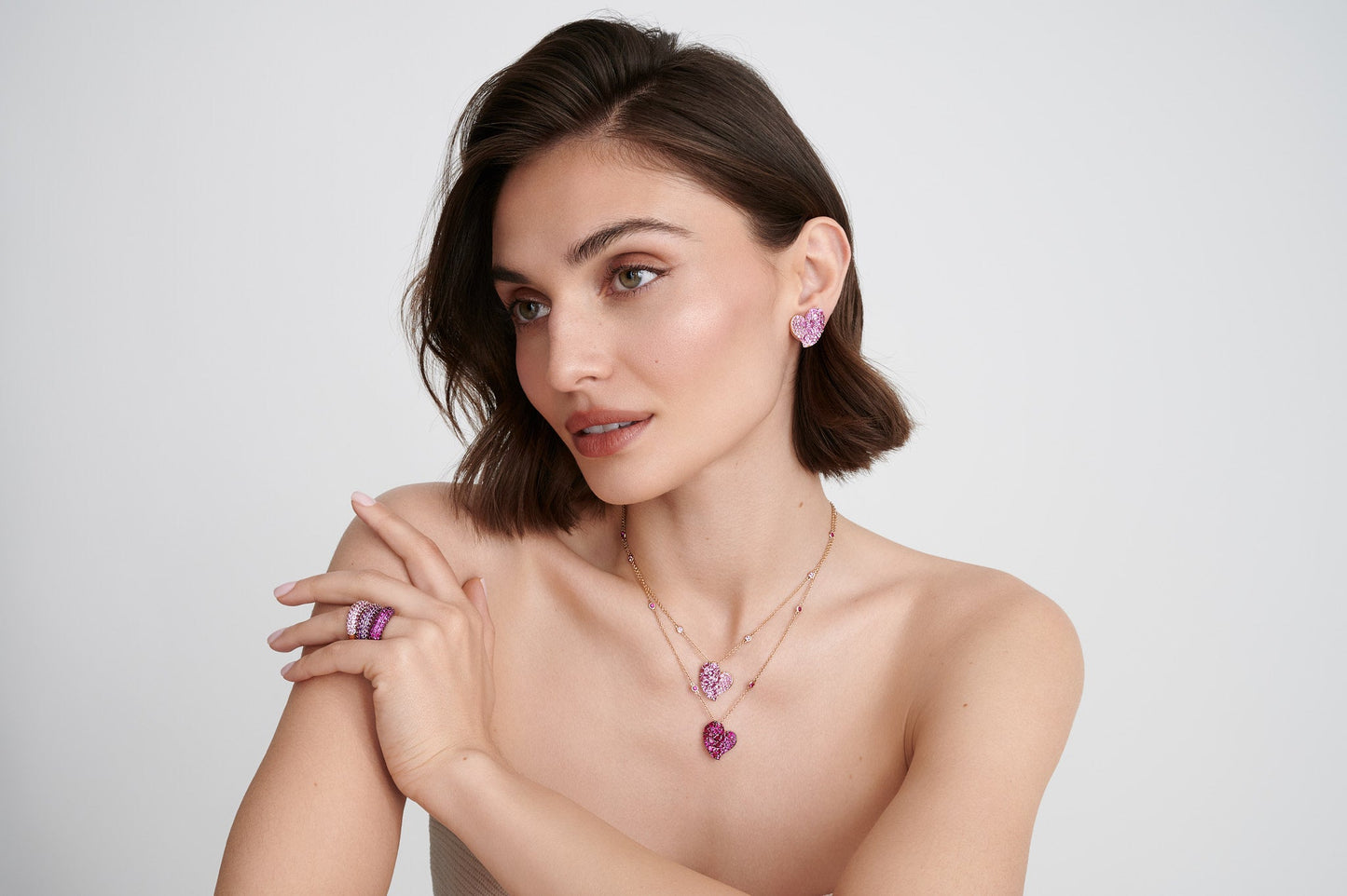 Rose Gold Wave Heart Medium Earring - Pink Sapphire
