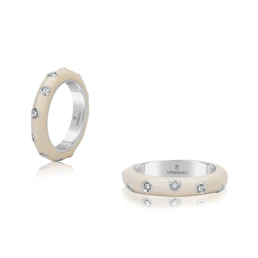 White Gold Stackable Enamel Ring In White by Andreoli Image 1